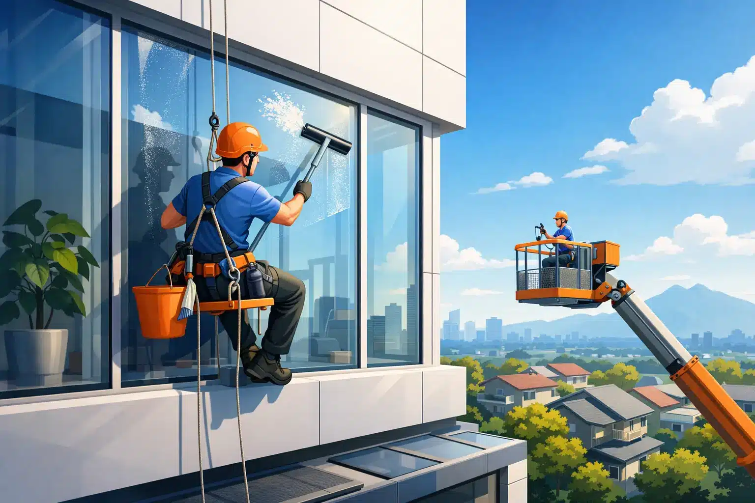 Glasreinigung für schwer zugängliche Fenster