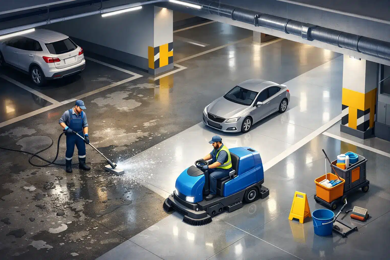 Tiefgaragenreinigung für Gewerbeobjekte planen